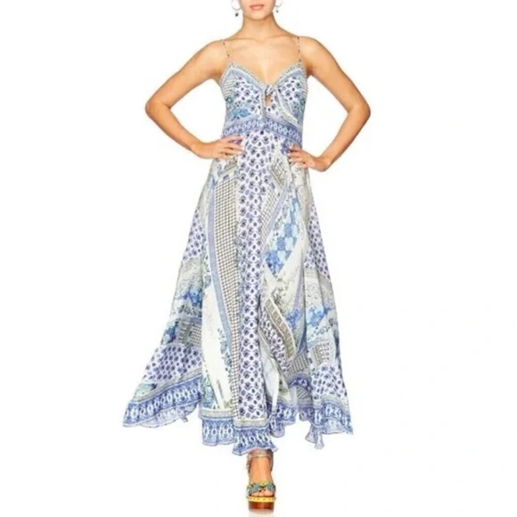 Camilla Salvador Summer Long Silk Maxi Dress‎ With Tie Front Size Small - Picture 13 of 16